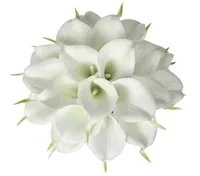 21 (Saf Beyaz) arasında 21pcs / lot Calla Lily Saf Beyaz Gelin Gelin Buketi Başkanı Lataex Gerçek Dokunmatik Çiçek Buketleri Paketi