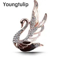 Tulipa jovem cristal cisne broches para mulheres elegante nobre pins strass vestido corsage festa jóias 3 cores escolher