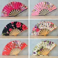 Retro Chiński Bambus Folding Cherry Blossom Kwiat Design Art Ornament Classic Hand Fani Kobiety Wedding Dance Party Favor Prezent 3 7mq KK