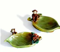 ceramic monkey leaf ashtray home decor crafts room decoration handicraft ornament porcelain figurine Storage dish decoration