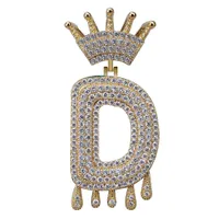 Hip Hop A-Z Nome Personalizado Crown Drip Letters Colares Cadeia Pingente Para Mulheres Dos Homens de Prata de Ouro Cor de Zircão Cúbico Jóias