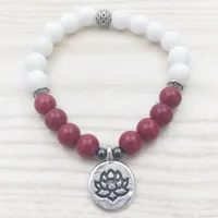 SN1102 Rose Jade Pulsera Mujeres Jade blanco pulsera moldeada Tierra Lotus Charm Yoga Meditación de jade pulsera con cuentas de Mala regalos para ella