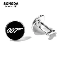 Songda James Bond 007 Cufflinks para Mens Marca Clássico Preto Branco 007 Padrão De Vidro Dome Camisa Temperamento Cuff Links Botons