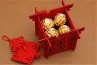 Lantern Chinese Red Wooden Laser Cut Wedding Candy Box For Bride Shower Double Happiness Wedding Favor Boxes lin4182