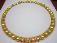 18 "10-11mm Real Natural Round South Sea Golden Pearl Necklace 14k Gold