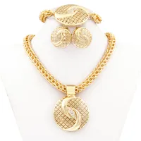 whole saleChinese Tai Chi Jewelry Dubai Golden Plated Big Necklace Jewelry Sets Fashion Nigerian Wedding African crystal Costume