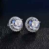 Stud Earrings Round Cut Halo Earrings Gift Clear Zirconia 18k White Gold Filled Womens Girls Jewelry