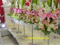 Ny stil lång kristall bröllop centerpiece akryl blomma stand center bord händelse äktenskap dekoration best0324