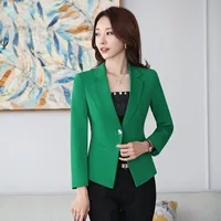 Lanlojer Office Ladies Blazer Manga larga Blazer chaqueta de traje femenino blazer femenino femme caramelo verde 861##