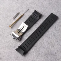 Nouvelle bande de montre bracelet en acier inoxydable de déploiement de 22mm trous de caoutchouc de silicone de plongée noir regarder la sangle de bande pour le remplacement de vitesse S3