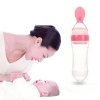 New Arrival Infant Silicone Baby Feeding With Spoon Food Rice Cereal Bottle