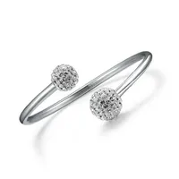 925 Sterling Silver Open Women Cuff Bangle Taille Réglable Shambhala Crystal Ball Bracelets De Mode Charms Bijoux