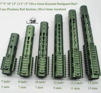 7/9/10/12/13.5 / 15 '' inch Keymod Handguard Rail ile 3 x Picatinny / Weaver Raylı Bölümler_Onive Yeşil Eloksal + Çelik Somun