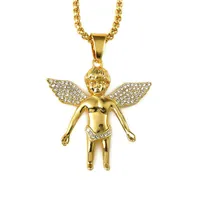 Herren Hiphop Schmuck Micro Angel Piece Halskette Charme Farbe Gold Kette Hip Hop Bling Schmuck Rapper Collier Weibliche Geschenke