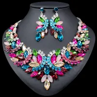 Fashion Big Crystal Statement Necklace Earrings set  Bridal Jewelry Sets for Brides Wedding Party Costume Jewellery Women