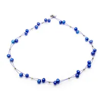Fashion Natural Freshwater Pearl Smycken 6-7mm Ellipse Blue Pearl Necklace Kvinnors Charm Smycken Partihandel