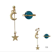 Space Universe Star Moon Stud Earrings Planet Asymmetric Jewelry For Women Girl