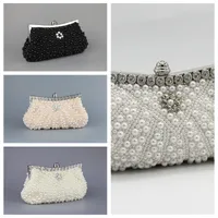 Cheap Sale Full Pearls Crystal Beaded Bridal Wedding Hand Bags Evening Party One Shoulder Small Clutch Dinner Bags White Ivory Pink Black