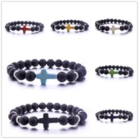 New style 8mm Natural Lava Stone Beads Cross Bracelet Aromatherapy Essential Oil Diffuser Bracelet for women men
