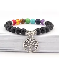 8mm natural stone bracelet 7 Chakra Tree Of Life Charm Bracelets Multicolor Beads Stones Bracelet Women Men Yoga Bracelets