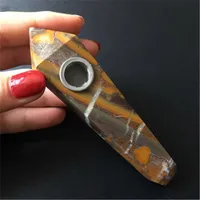 Genuine Bamboo Leaf Agate and Nature Jasper Carved Crystal Pipe Bamboo Jasper Smoking Pipe Natural Jasper Stone Pipe for Healthy Smoking