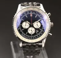 Новые мужские Кварцевые часы хронограф 46MM черный циферблат 316L серебро сталь ремешок сапфир Сплошные ремешок мужские спортивные часы