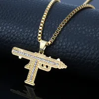 Hip Hop Jewelry Suicide Squads Submachine Gun Necklace Rhinestone Snake Chain Gun Pendants Charms Men Statement Necklace Accessory