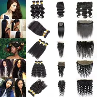 10A grade peruvian virgin hair straight bundles with lace closure frontal human hair extenstion body deep water natural loose wave jerry kinky curly wet and wavy