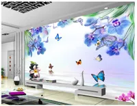 カスタム3D壁の壁画の壁紙3D写真の壁紙壁画花壁画のシンプルな青い夢のようなPhalaenopsis背景の壁紙家の装飾的