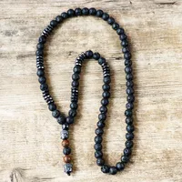 Unisex Vintage Jewelry Wood Beads Black Lava Mala Stone met Black Heren Hematite Boeddha Hanger Rozenkrans Ketting