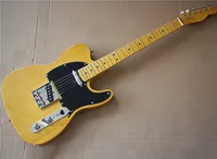 Chitarra elettrica dell'ingrosso dell'ingrosso della fabbrica della fabbrica con il pickguard nero, il collo di acero giallo e la tastiera di fretè, hardware cromato