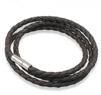 Melhores pulseiras de couro Mens Pulseiras Preto / Brown Malha Magnética Fecho de Aço Inoxidável Duplo Wristband Bonita Bracelete de Titânio para Homens