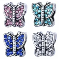 Wholesale 50PCS Fashion Alloy Metal Rhinestone Butterfly Beads fit European Charm bracelet DIY Jewelry For Women Low Price RHB77