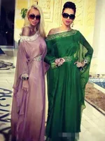Hoge kwaliteit Groene Arabische Kaftan Avondjurken Dubai Chiffon Beaded Arabian Long 2019 Plus Size Formele Party Gown Custom Make
