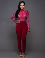 Women&#039;s Jumpsuits & Rompers Women Sequins Jumpers For Night Club Eur Fashion High Waist Mesh See Through Skinny Tracksuit Lady Bodycon