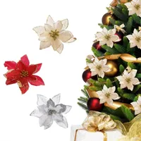 13cm 30pcs /Lot Artificial Glitter Christmas Flowers Tree Pendant Drop Ornaments Red Christmas Decorations Happy New Year Decor