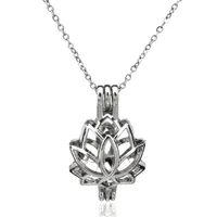 Gümüş Güzellik Lotus Çiçeği Hollow Difüzör Madalyon Kadınlar Aromaterapi Boncuk İnci Istiridye Kafes Kolye Kolye-Butik hediye