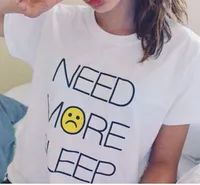 2015 Summer Style Hot Sell Women Crop Need More Sleep Blanco T Shirt con estampado informal