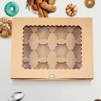 Yeni 10 adet / grup Eklemek ile Pencere Kek Kutusu 12 Standart Boyutu Uyar Cupcakes Kil Kaplı Kraft Kağıt tahtası, Eklemek Kilit Köşe Ekmek Kutuları