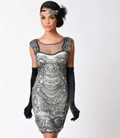 Billiga Vintage 1920 Klänningar Svart För Kvinnor Non Sleeve Flapper Fringed Great Gatsby Dress Champagne Sexig Kort Gratis Frakt