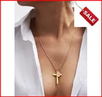 Cruz Colgante Collar de Acero Inoxidable Chapado En Oro de Moda Joyería Religiosa Oración Joyería Amigo Regalo Ear Ring acc035
