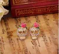 Pink Rose Skeleton Ear Studs rose Rhinestone Skull Earrings Stud Earrings for Women girls Fashion Jewelry