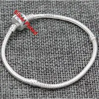 10pcs/lot Fashion Silver Snake Chain Copper Silver Round Stamped Clip Bracelet Fit European Charms beads DIY Jewllery Making 16-23cm