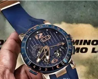 Lüks Erkek Mekanik Saatler Otomatik UN El Toro Daimi Takvim GMT ÇOK FONKSIYONLARı Mavi Kadran Kauçuk Moda Erkek İş Kol Dial