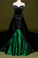 Koyu Yeşil Yeni Renkli Nakış Abiye Siyah Saten Uzun Parti Abiye Kristal Lüks Custom Made Çarpıcı Süpürgelik Sevgiliye
