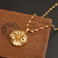 Дубай кулон ожерелье женщины эфиопский кулон ожерелье 18k реального желтого золота GF девушки партия ювелирных изделий Африка / арабский цветок подарки довольно