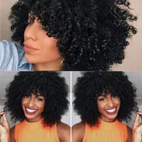 Güzel Afrika Ameri Brezilyalı Saç Kısa Kinky Kıvırcık Peruk Simülasyon İnsan Saç Kısa Kıvırcık Peruk Stokta