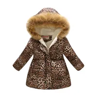 Новые детские плюшевые моды с капюшоном ретро леопардовый печать девочка вниз куртка Snowsuit мальчик зимняя куртка теплая детская одежда