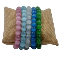 Mode 8 MM Naturstein Armbänder Für Frauen Männer Katzenauge Opal Perlen Yoga Armbänder Pulseira Masculina B18001-1