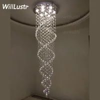 Kristal avizeler kolye lamba spiral kristal kolye ışık K9 kristal avize LED lamba süspansiyon aydınlatma otel lobi salonu con04